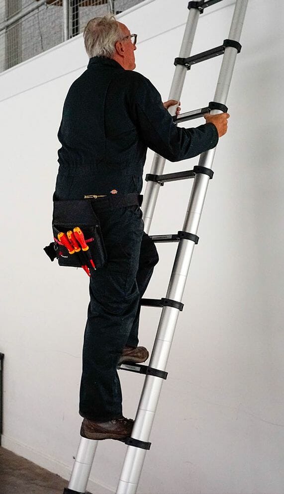 telescopic ladder being used