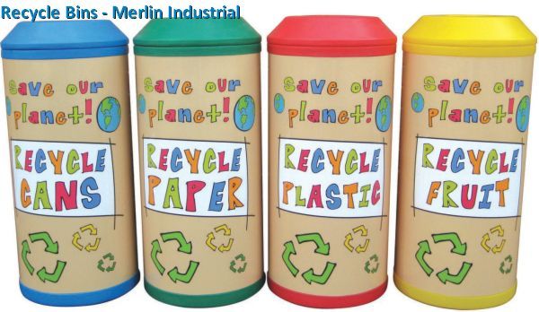 group of plastic recycling bins
