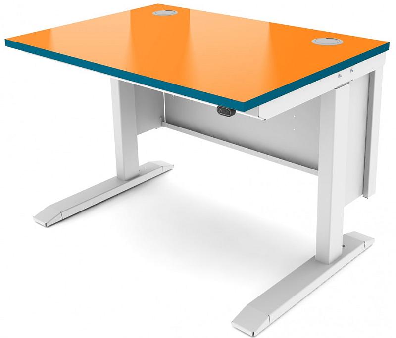 single height adjustable desk orange top