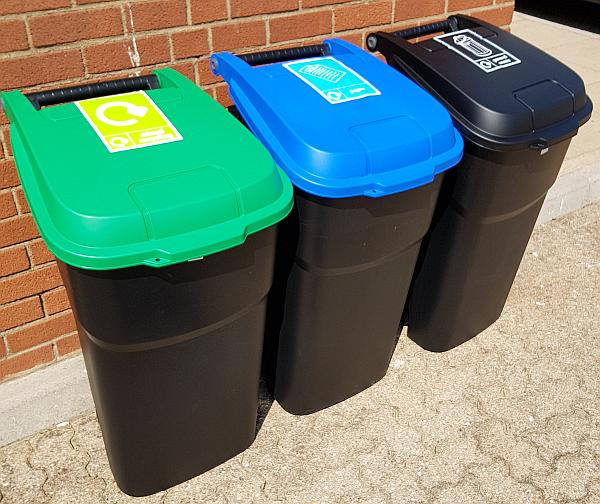 100 litre recycle bins with labels