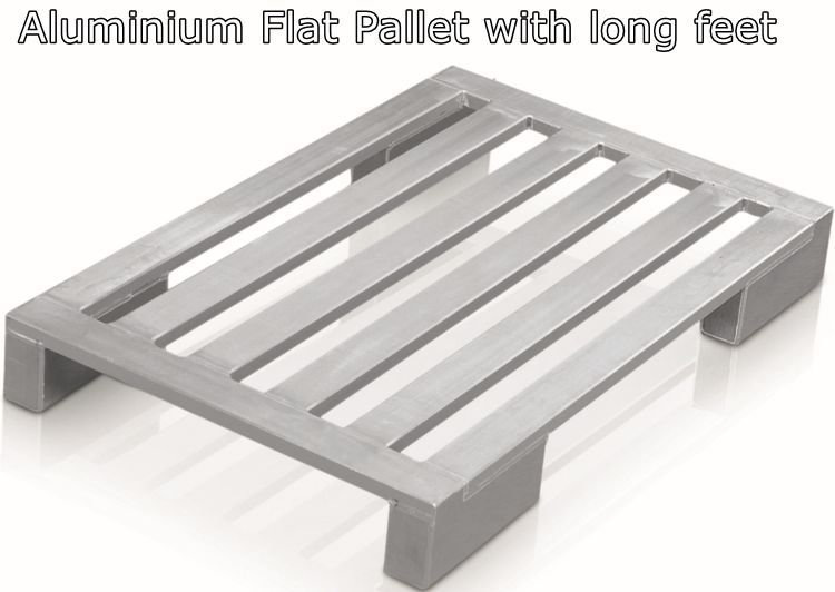 Aluminium flat pallets with long feet